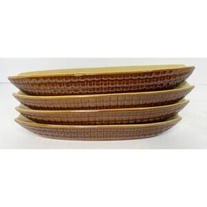 VINTAGE INTERPUR CERAMIC CORN ON THE COB DESSERT DISH MCM 70s RETRO Set 4